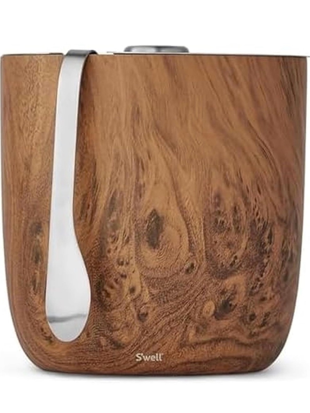 S'well Insulated Stainless Steel 68 oz Ice Bucket with Tongs - Teakwood